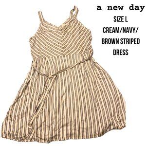 a new day Size L Cream Navy Brown striped dress